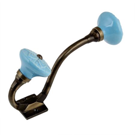 Blue Wheel Flower Ceramic Antique Iron Hook